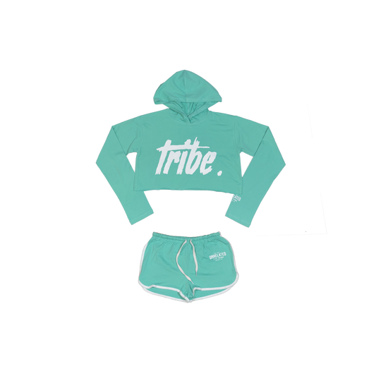WOMEN'S TRIBE CROP HOODIE SHORT SET